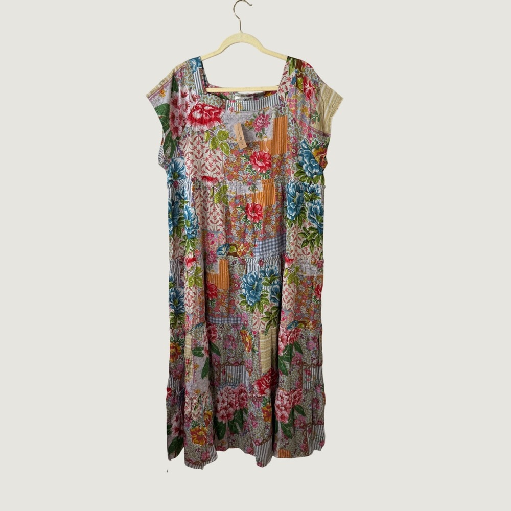 Natural Life Patchwork Floral Maxi Dress XL Multicolor Boho Cottagecore Fall